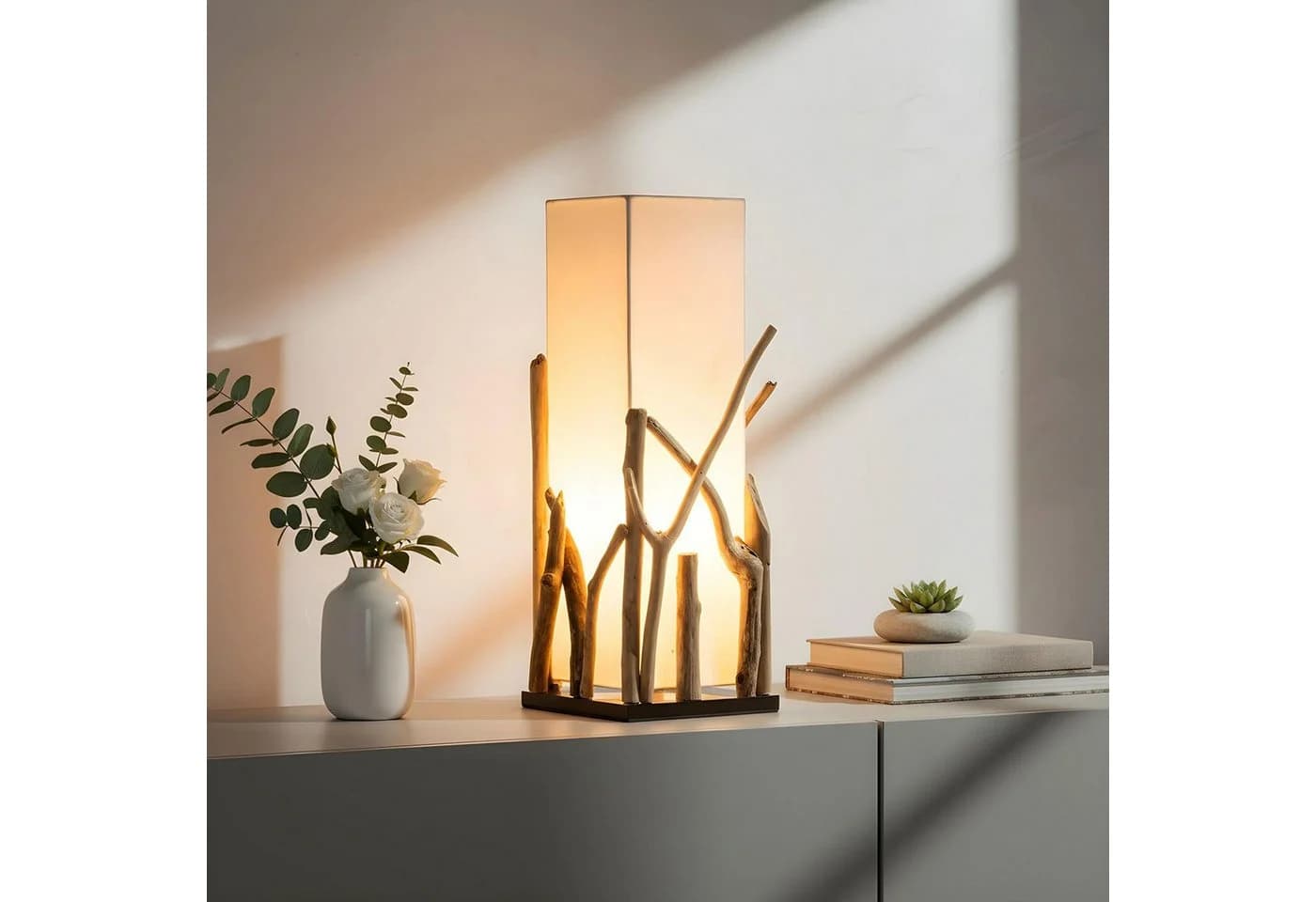 Levandeo® Nachttischlampe Treibholz 50 cm Braun Beige - Bild 3