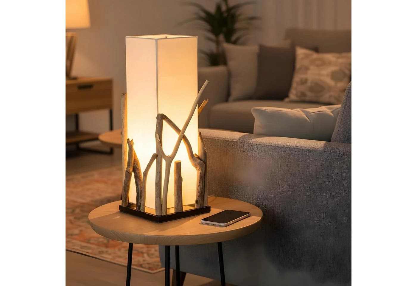 Levandeo® Nachttischlampe Treibholz 50 cm Braun Beige - Bild 4