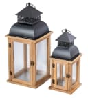Levandeo® Kerzenlaterne 2er Set Braun Holz Metall Shabby Chic Bild 2