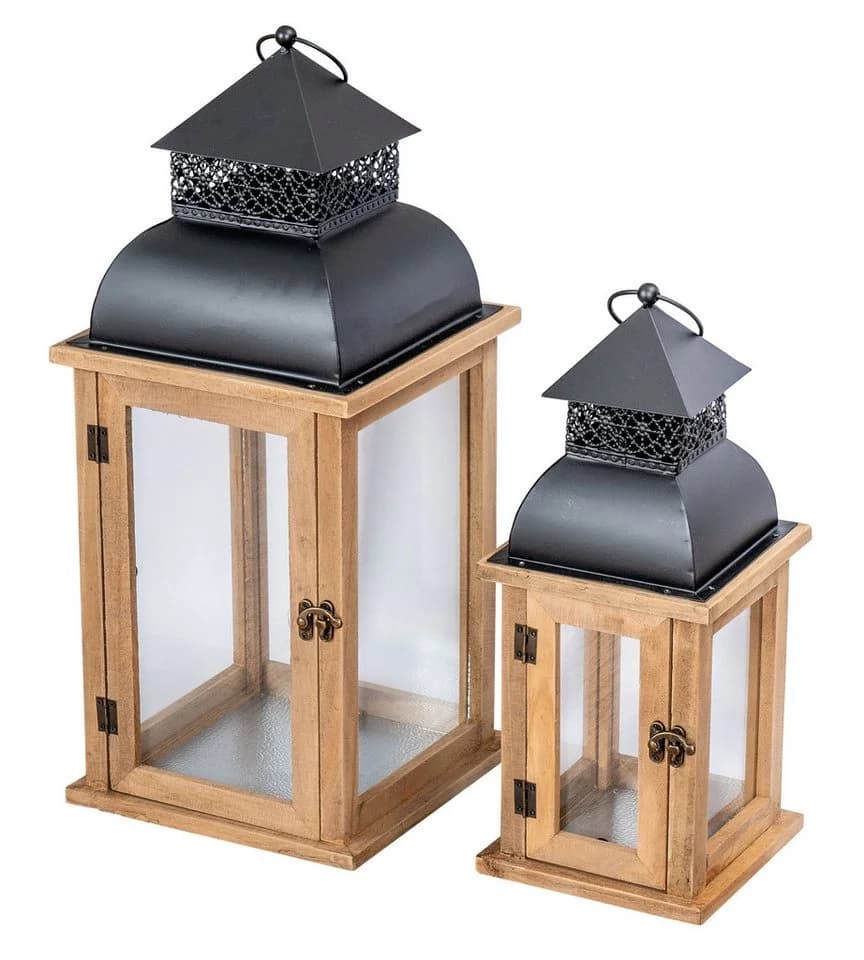 Levandeo® Kerzenlaterne 2er Set Braun Holz Metall Shabby Chic - Bild 2