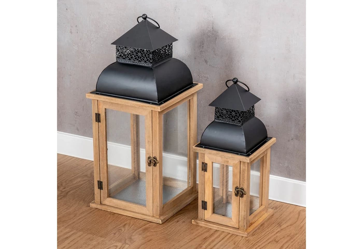 Levandeo® Kerzenlaterne 2er Set Braun Holz Metall Shabby Chic - Bild 5