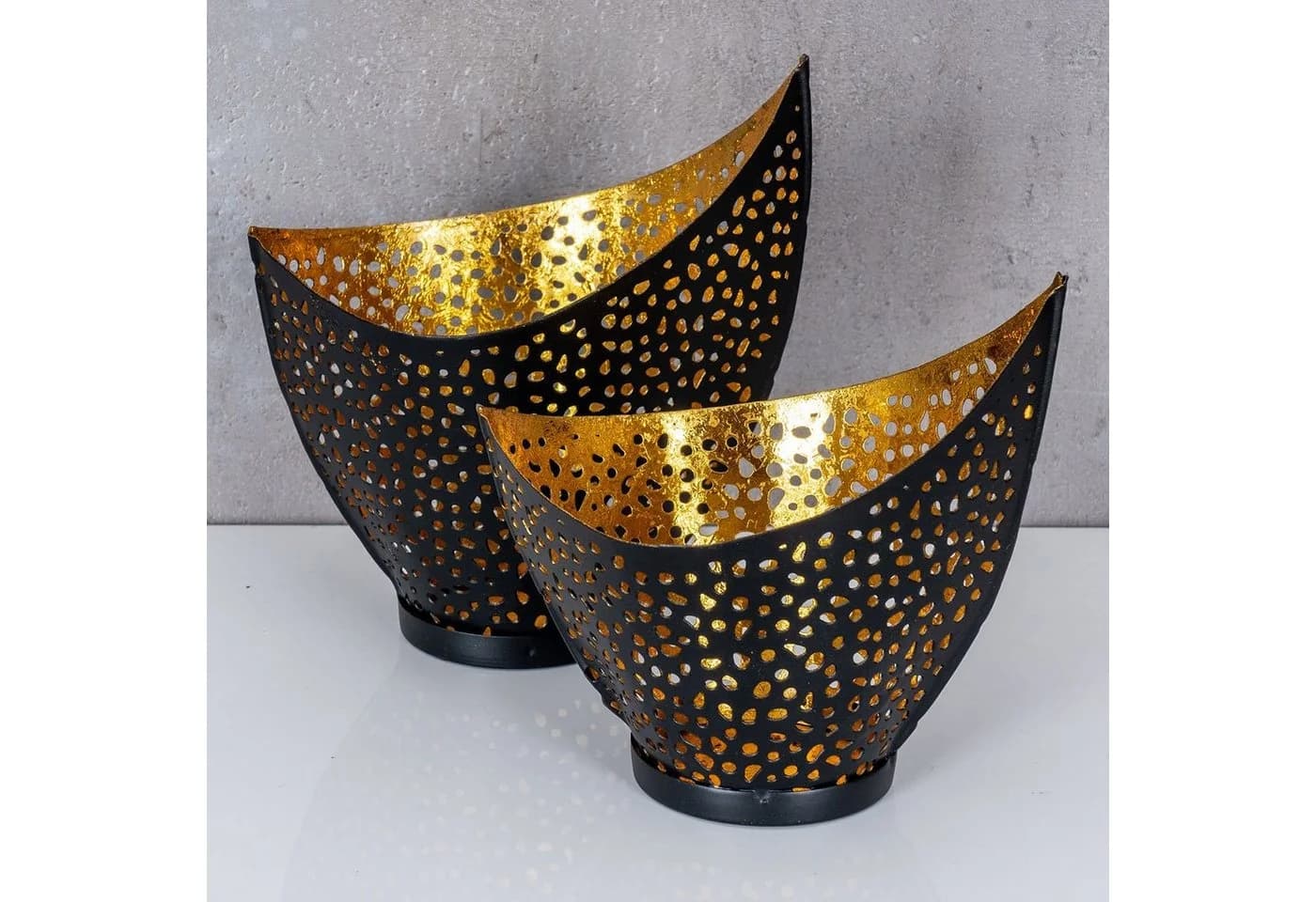 Levandeo® Teelichthalter Set Schwarz Gold Metall Design