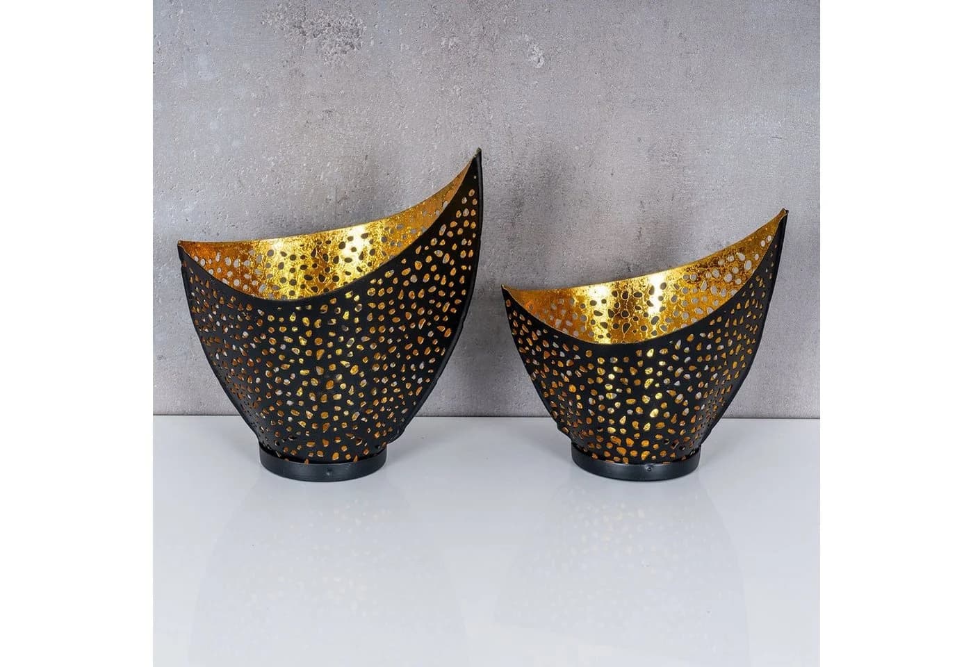 Levandeo® Teelichthalter Set Schwarz Gold Metall Design - Bild 3