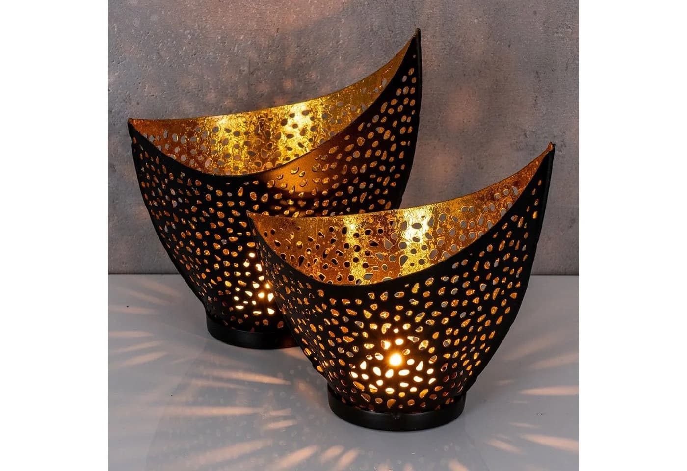 Levandeo® Teelichthalter Set Schwarz Gold Metall Design - Bild 5