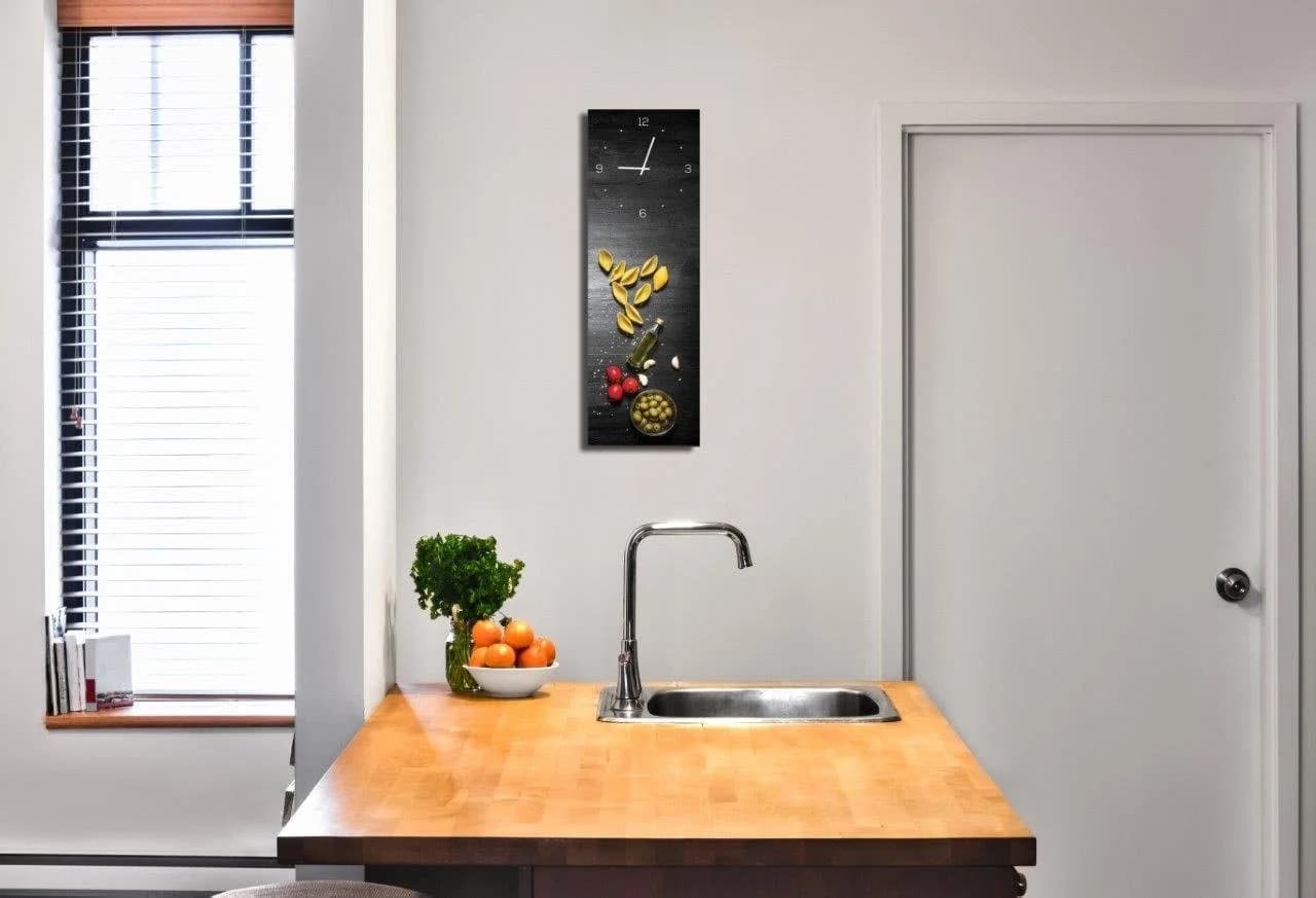 Levandeo® Wanduhr aus Glas 20x60cm mit Pasta Motiv