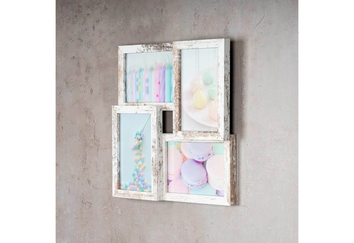 Levandeo® Bilderrahmen Collage 28x28cm 4 Fotos 10x15 Shabby Chic MDF - Bild 3