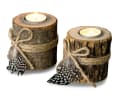 Levandeo® Teelichthalter Holz 2er Set 8,5 cm Hoch Federn Bild 2