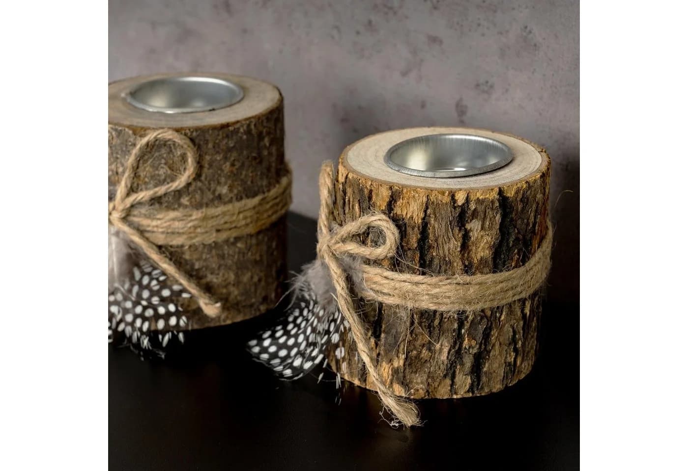 Levandeo® Teelichthalter Holz 2er Set 8,5 cm Hoch Federn - Bild 4