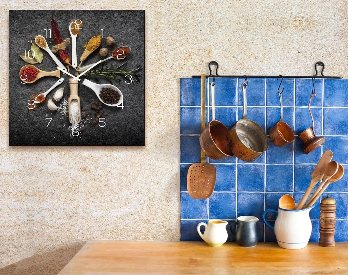 Levandeo® Wanduhr Glas 30x30cm Motiv Gewürze Küche - Bild 3