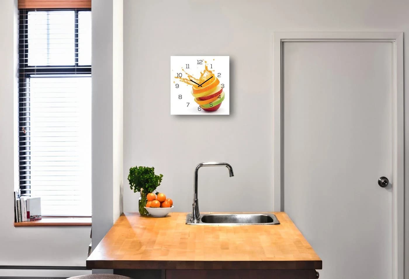 Levandeo® Wanduhr Glas 30x30cm Motiv Orange Apfel