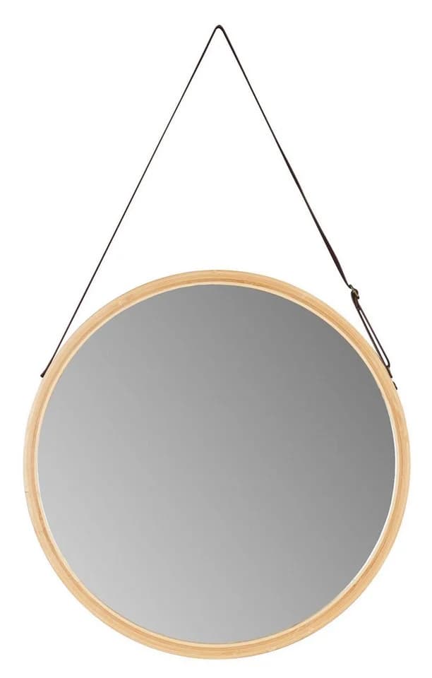 Levandeo® Wandspiegel Rund Bambus Kunstleder Flurspiegel