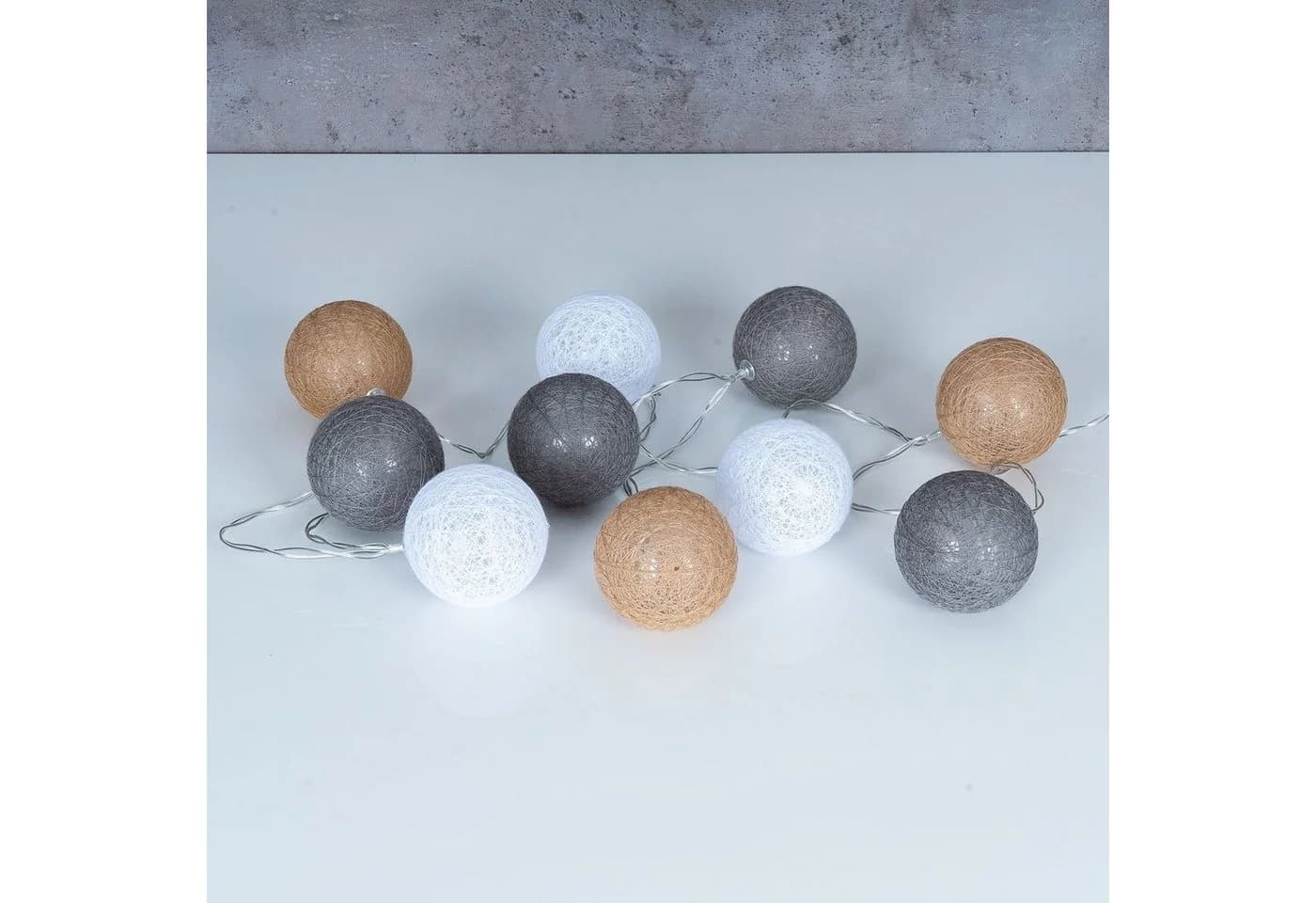 Levandeo® Lichterkette 10er LED Kugeln Lampions Baumwolle Braun Weiß Grau