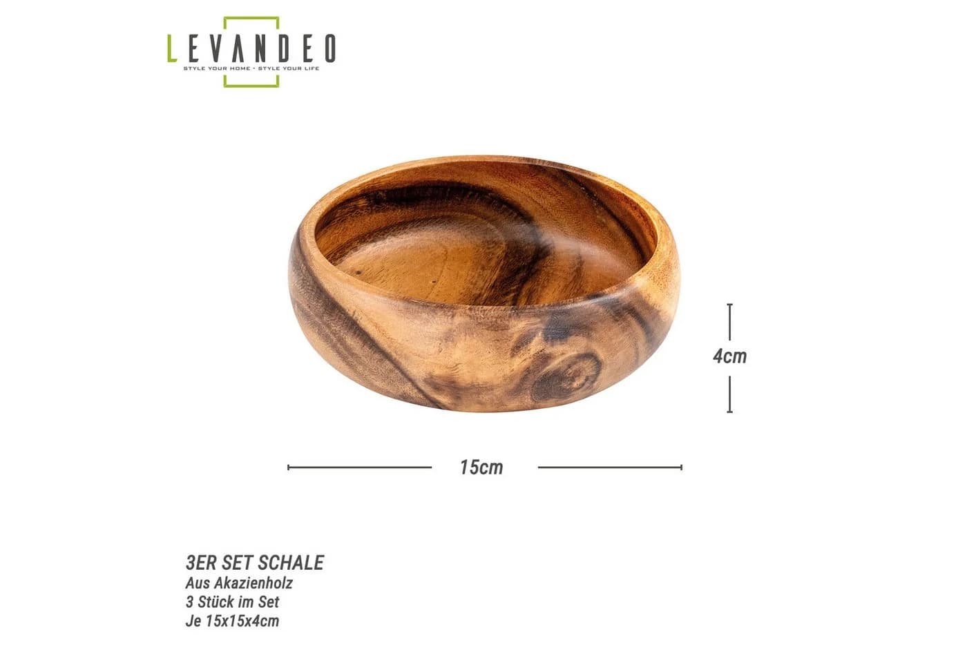 Levandeo® 3er Set Dekoteller Akazienholz Rund