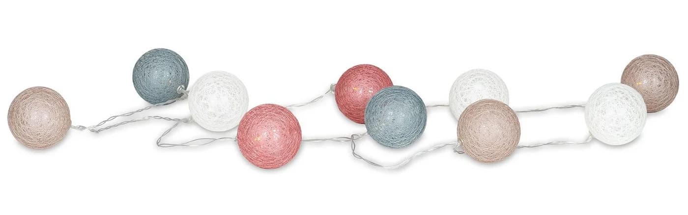 Levandeo Lichterkette 10er LED Kugeln Rosa Blau Baumwolle - Bild 2