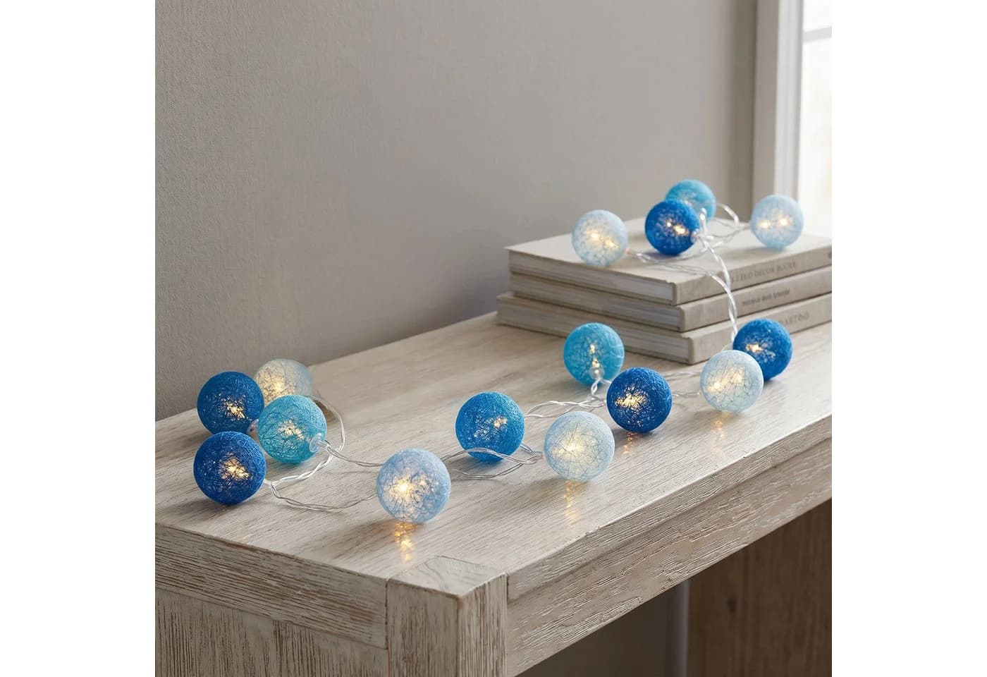 Levandeo® Lichterkette 15er LED Kugeln Baumwolle Blau - Bild 2