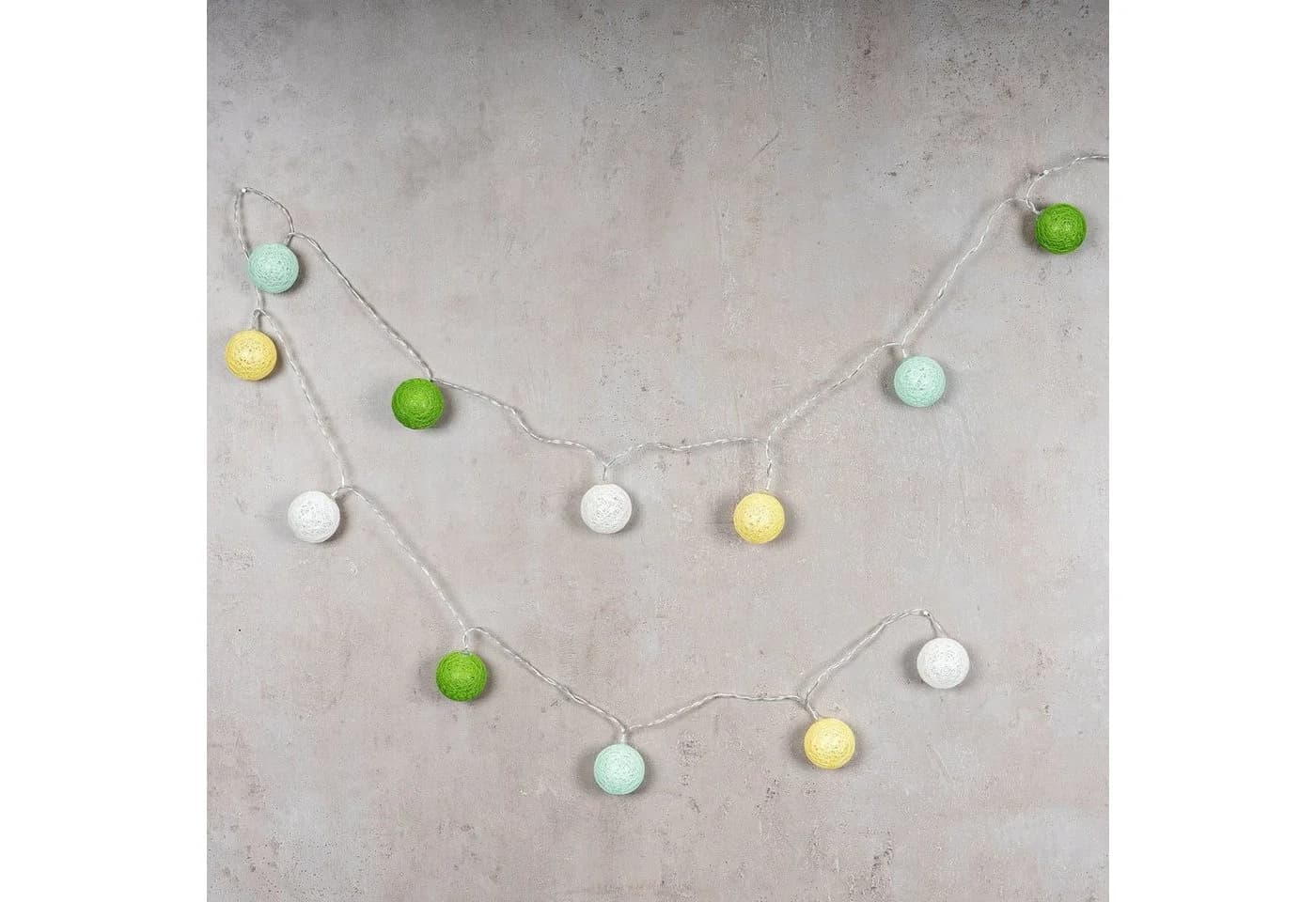 Levandeo® Lichterkette 15er LED Kugeln Baumwolle Grün