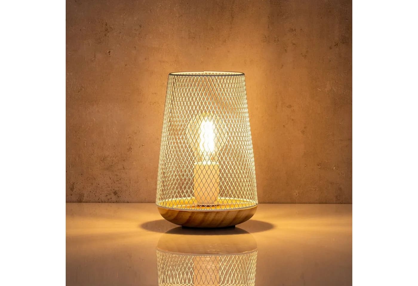 Levandeo® Nachttischlampe Industrial Weiß Metall Holz - Bild 4
