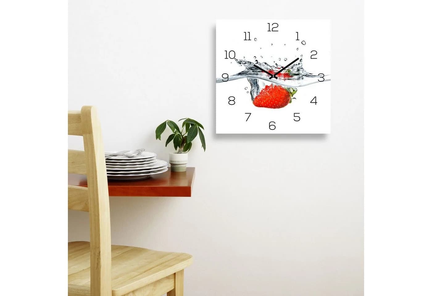 Levandeo® Wanduhr Alu-Dibond 30x30cm Erdbeere Rot - Bild 3