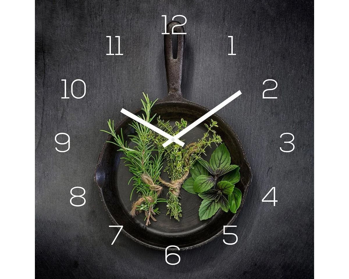 Levandeo® Wanduhr Alu-Dibond 30x30cm Kräuter Pfanne - Bild 2