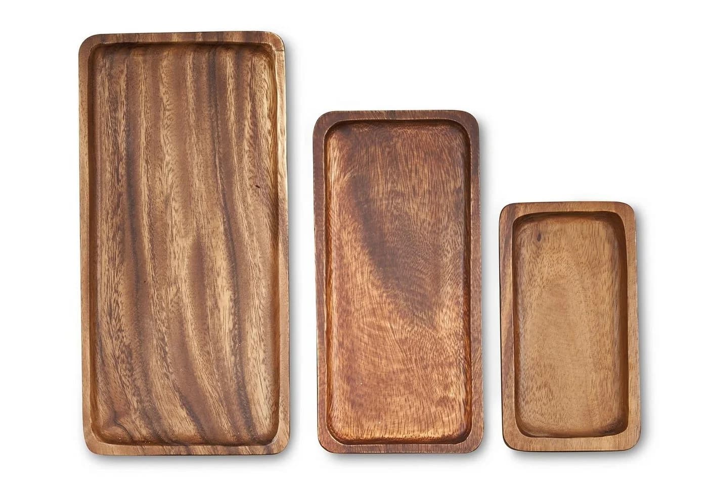 Levandeo® Dekotablett 3er Set Akazienholz Rechteckig Braun - Bild 2