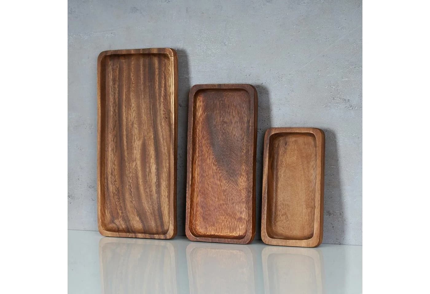Levandeo® Dekotablett 3er Set Akazienholz Rechteckig Braun - Bild 3