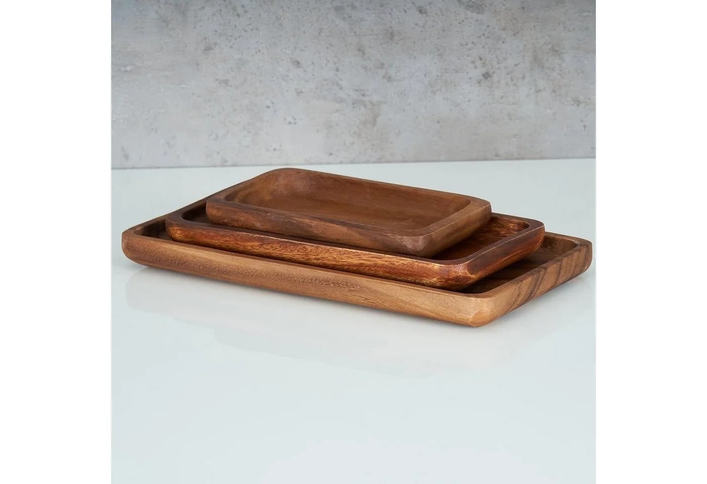 Levandeo® Dekotablett 3er Set Akazienholz Rechteckig Braun - Bild 4