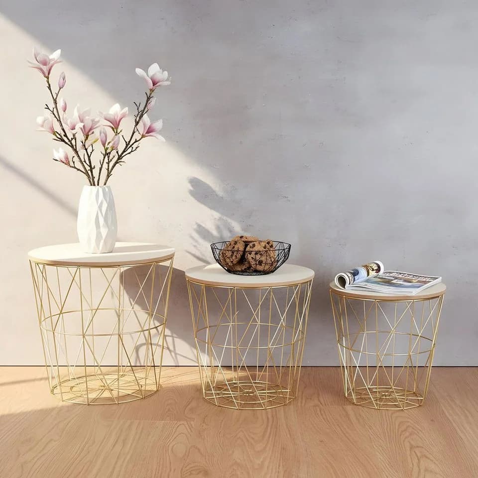Levandeo® Couchtisch 3er Set Gold Braun Metall MDF - Bild 3