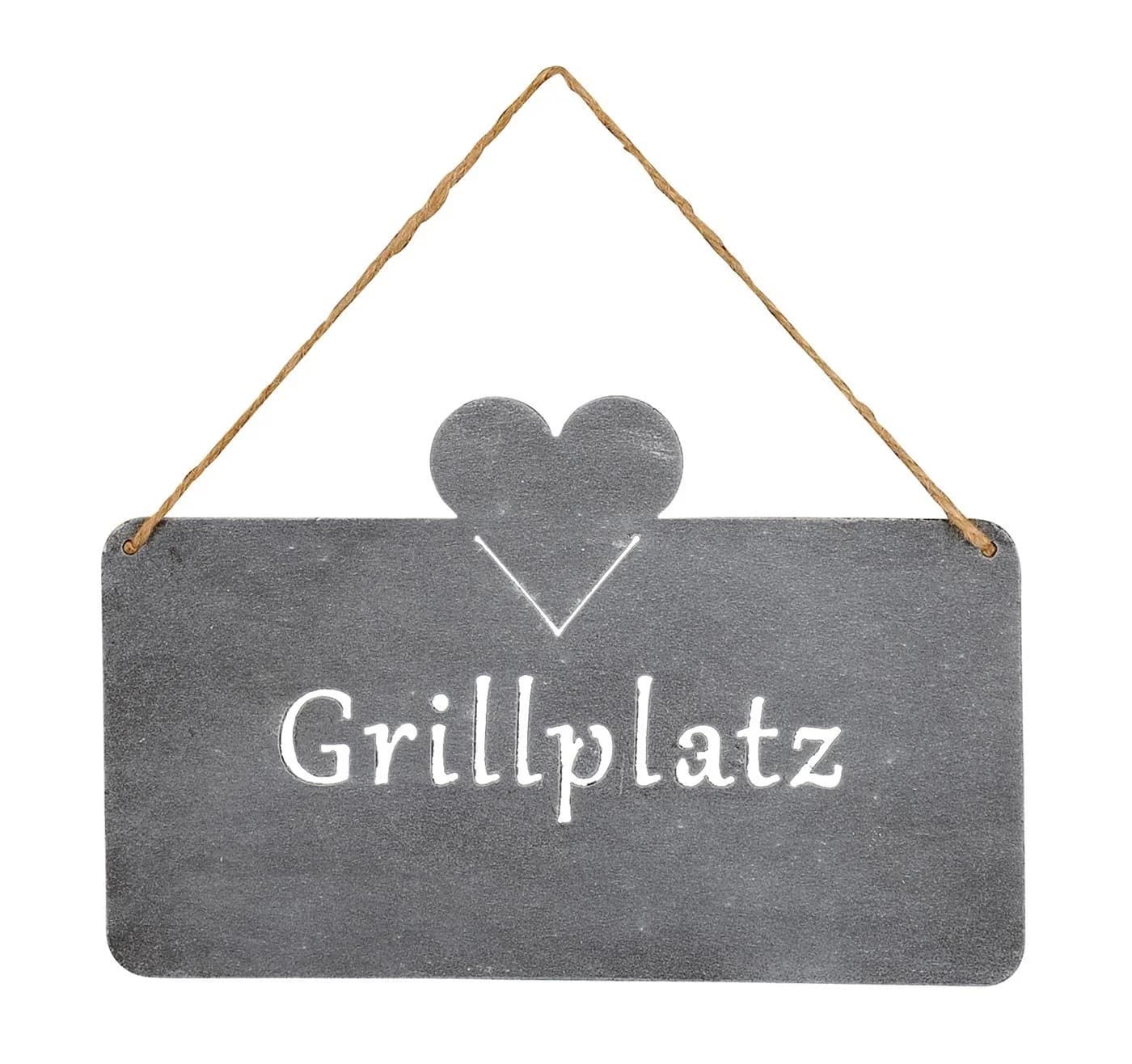 Levandeo® Wandbild Grillplatz 25x16cm Herz Garten-Deko Betonoptik Grau