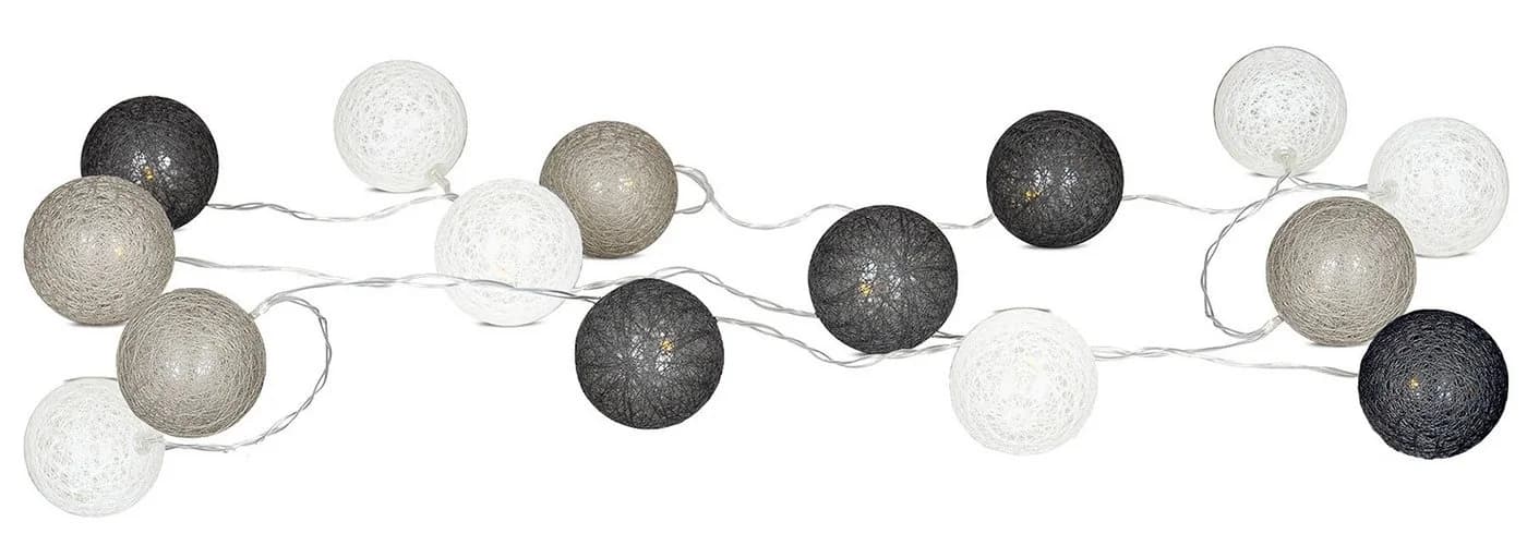 Levandeo Lichterkette 15er LED Kugeln Grau/Schwarz/Weiß Baumwolle - Bild 2