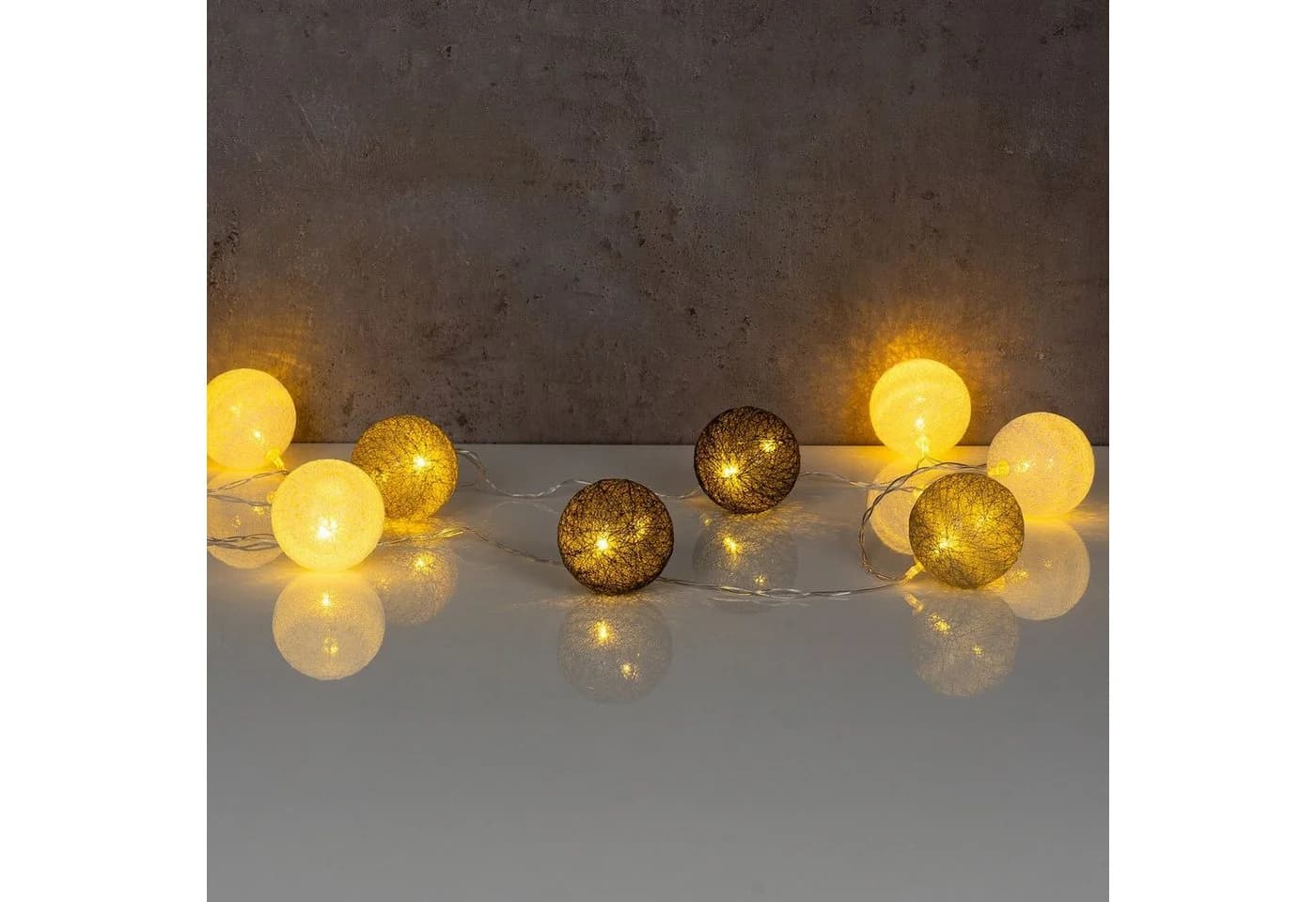 Levandeo Lichterkette 15er LED Kugeln Grau/Schwarz/Weiß Baumwolle - Bild 5