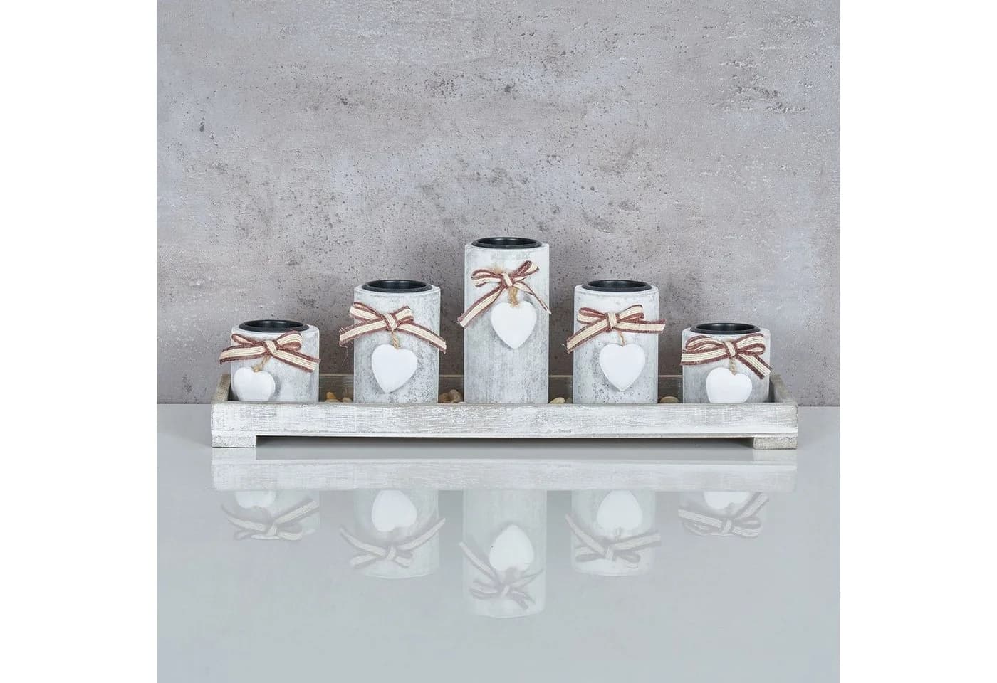 Levandeo® Teelichthalter Set mit Tablett, MDF Holz Shabby Chic Vintage
