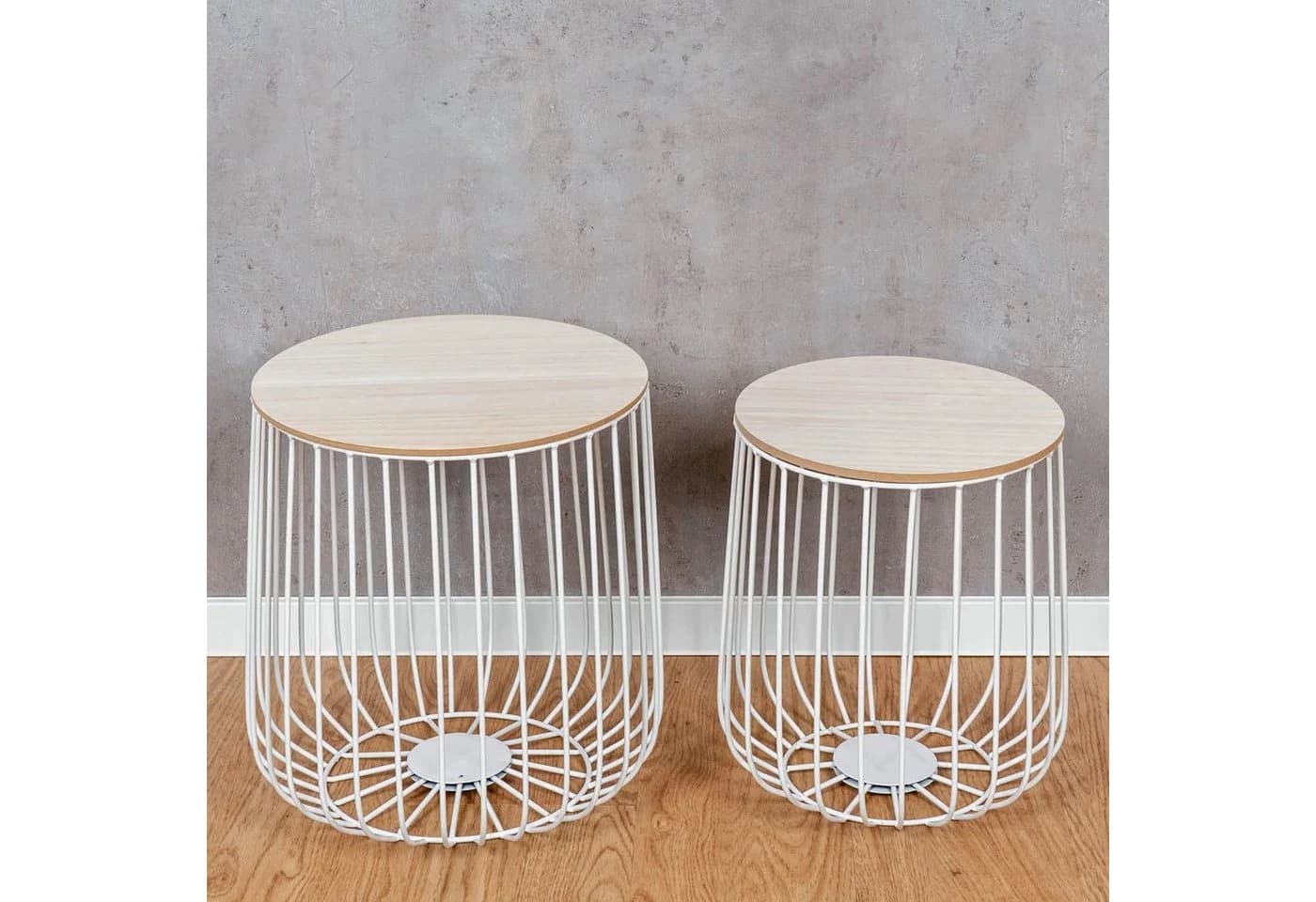 Levandeo® 2er Set Beistelltisch Metall Weiß mit Holzdeckel