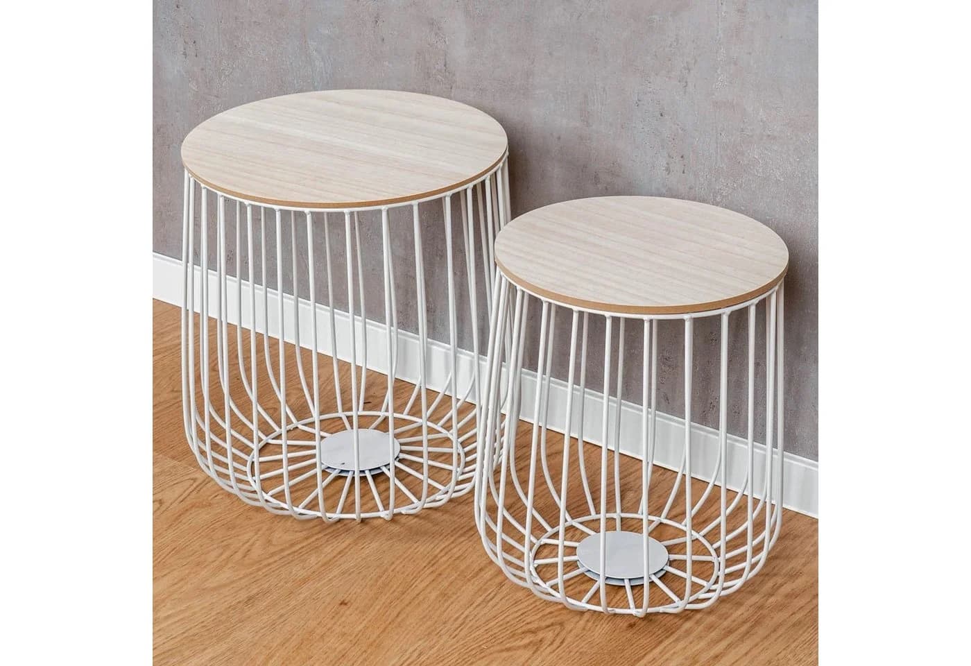 Levandeo® 2er Set Beistelltisch Metall Weiß mit Holzdeckel - Bild 3