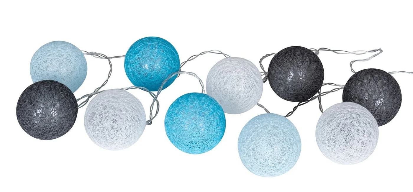 Levandeo® Lichterkette 10er LED Kugeln Blau Grau Baumwolle - Bild 2
