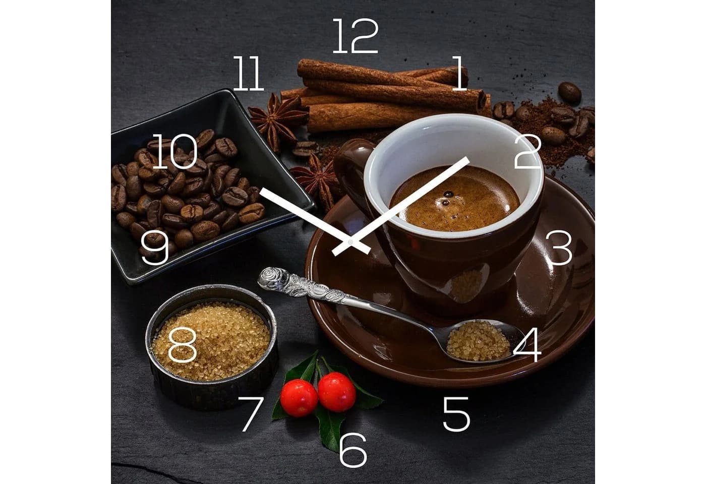 Levandeo® Wanduhr Alu-Dibond Kaffee Motiv 30x30cm - Bild 2