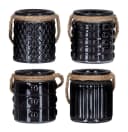 Levandeo® Teelichthalter 4er Set Schwarz Glas mit Flachs-Kordel Bild 1