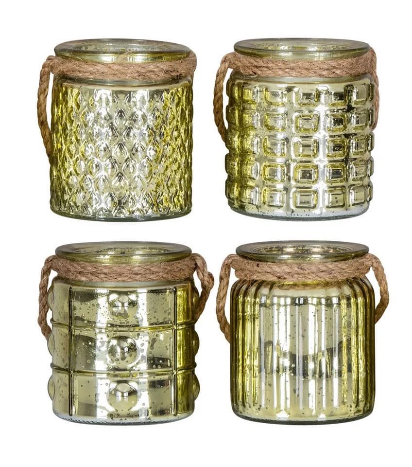 Levandeo® Teelichthalter 4er Set Glas Gold Retro