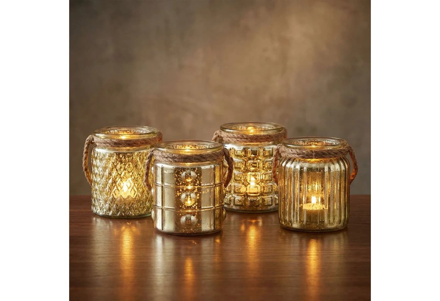 Levandeo® Teelichthalter 4er Set Glas Gold Retro - Bild 2
