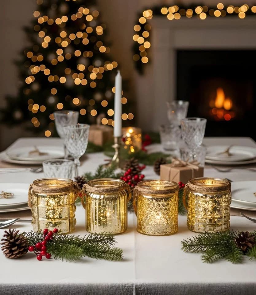 Levandeo® Teelichthalter 4er Set Glas Gold Retro - Bild 5