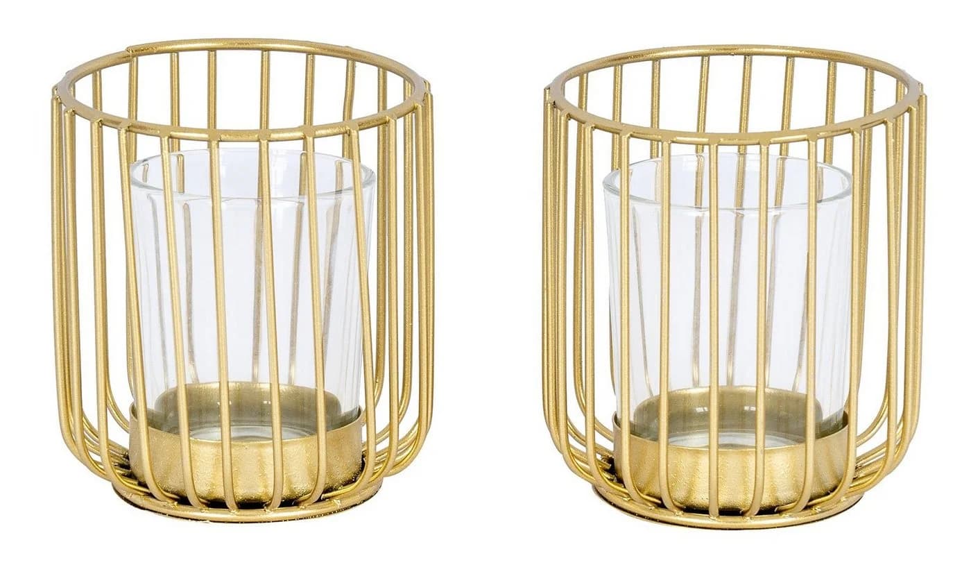 Levandeo® Teelichthalter 2er Set Gold Metall Glas - Bild 2