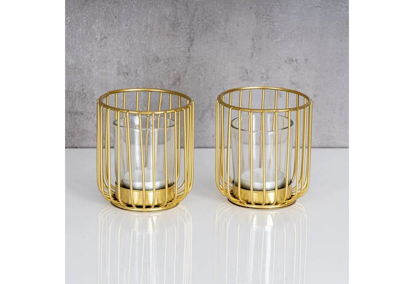 Levandeo® Teelichthalter 2er Set Gold Metall Glas - Bild 3