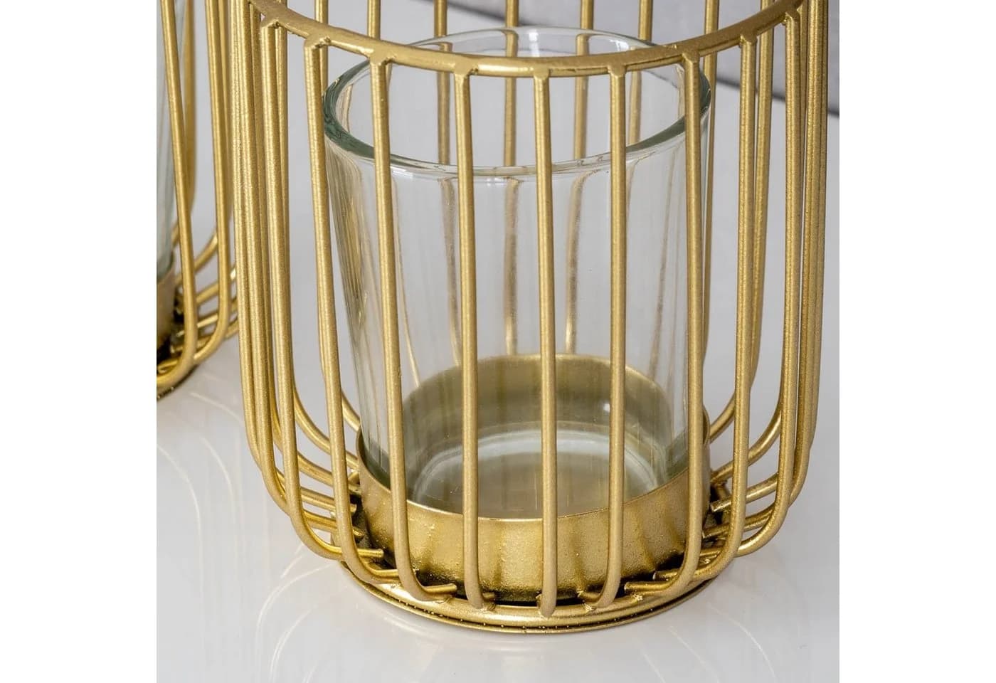Levandeo® Teelichthalter 2er Set Gold Metall Glas - Bild 4