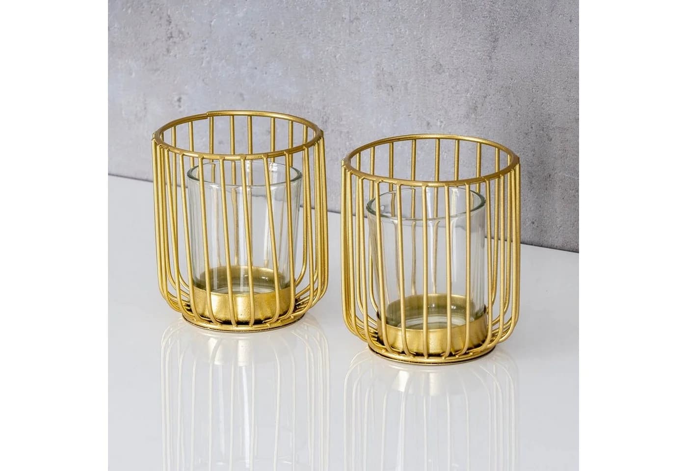 Levandeo® Teelichthalter 2er Set Gold Metall Glas - Bild 5