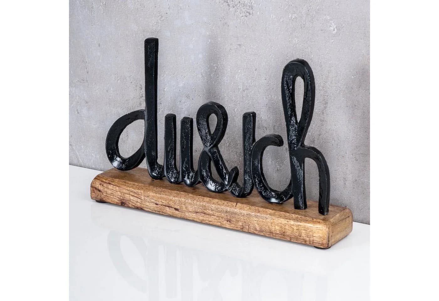 Levandeo® Deko-Schriftzug 'Du und Ich' 25cm Schwarz Mango Holz Tischdeko