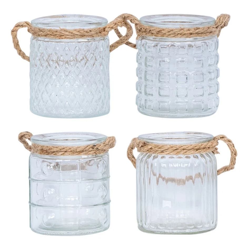 Levandeo® 4er Set Windlichter Klarglas Retro Muster