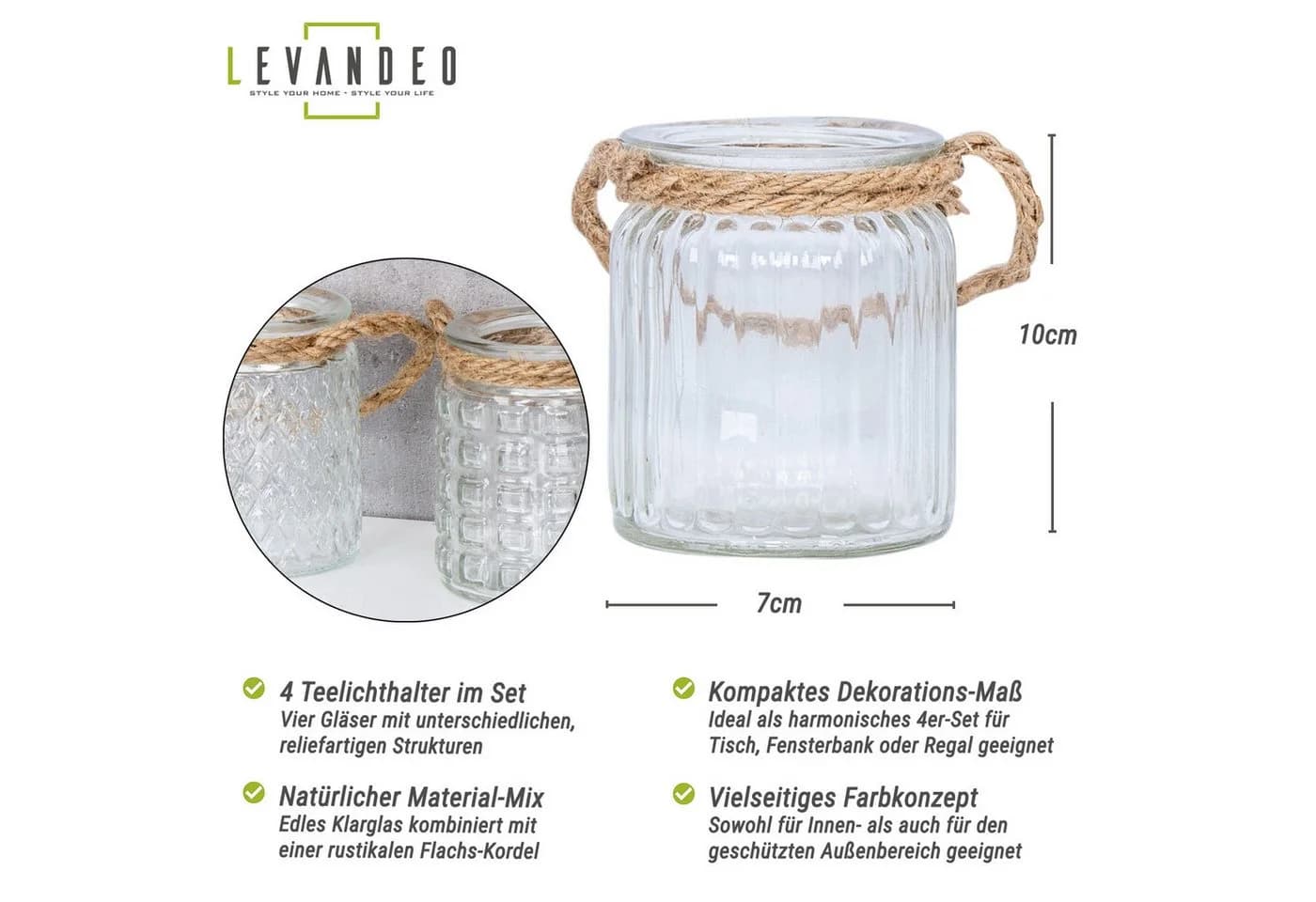 Levandeo® 4er Set Windlichter Klarglas Retro Muster - Bild 3
