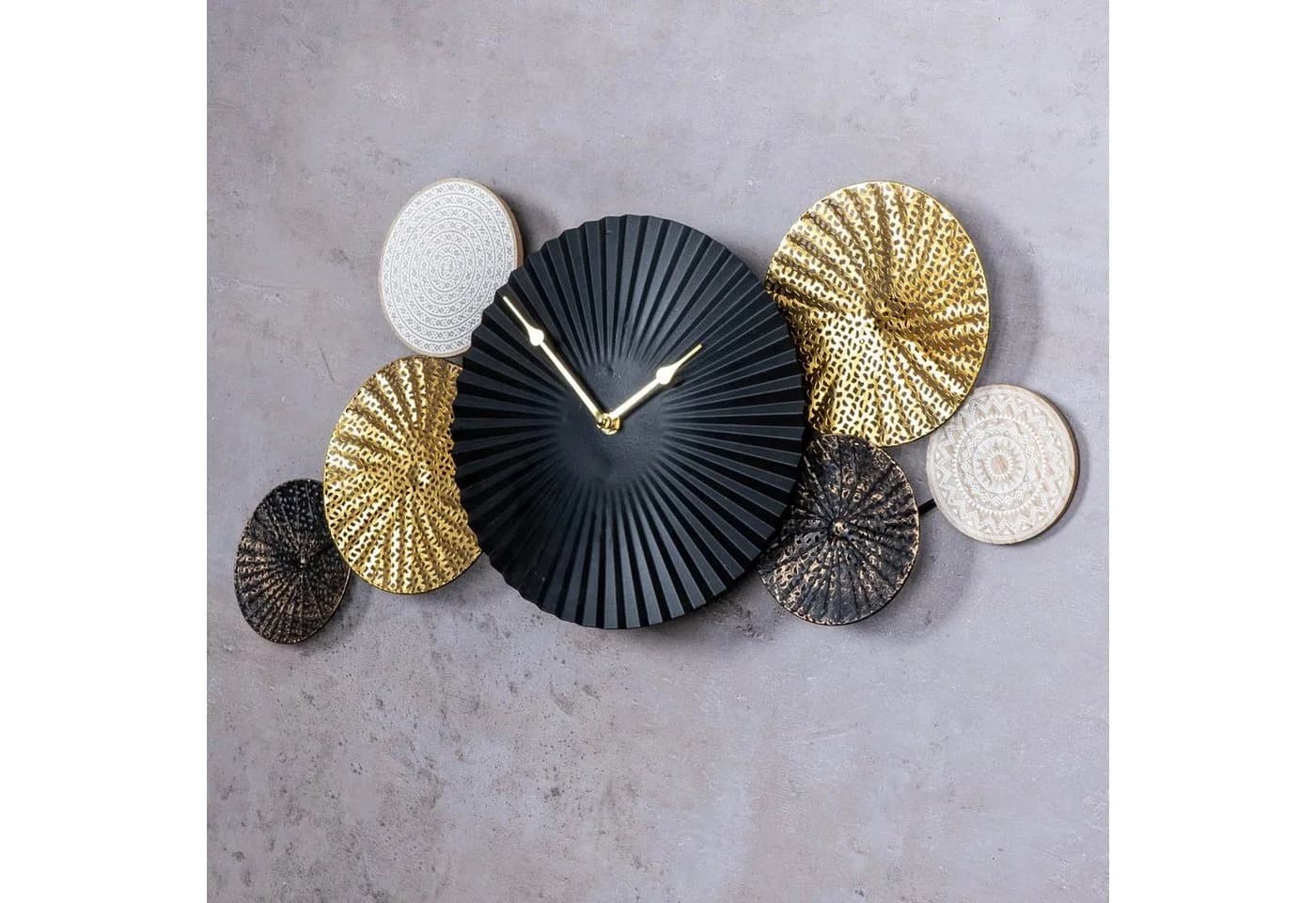 Levandeo® Wanduhr 64x32cm Metall Schwarz Gold Wandbild Wanddeko Uhr Metallbild - Bild 3