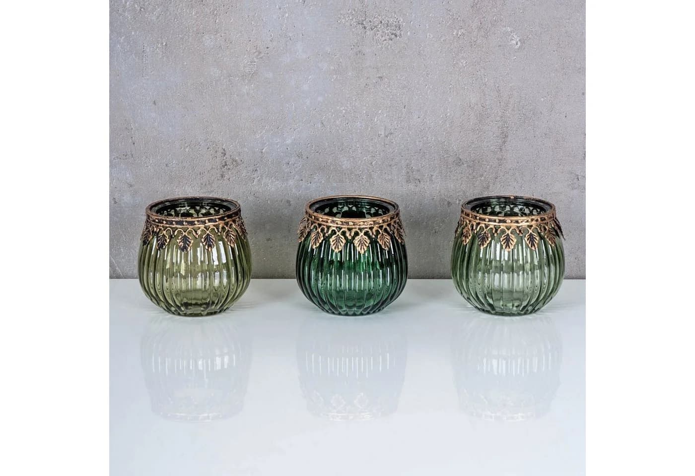 Levandeo® Teelichthalter 3er Set Orientalisch Retro Grün Gold Glas