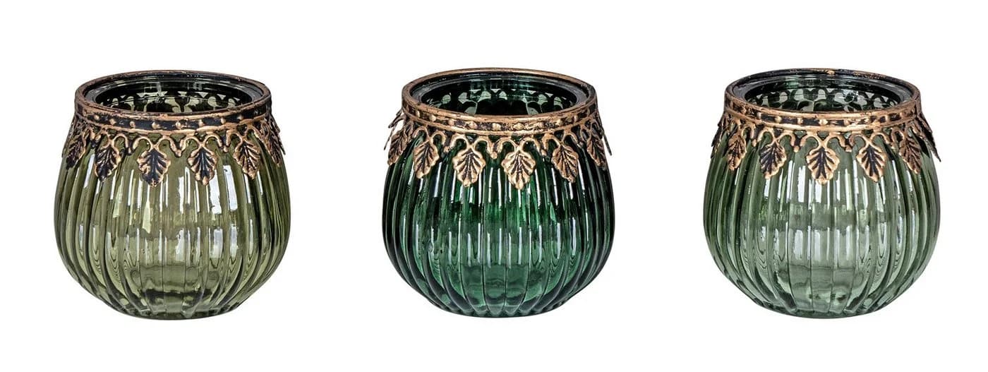Levandeo® Teelichthalter 3er Set Orientalisch Retro Grün Gold Glas - Bild 2