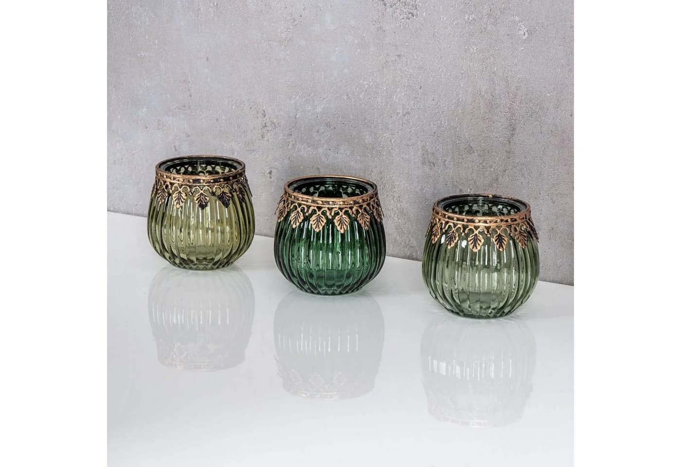 Levandeo® Teelichthalter 3er Set Orientalisch Retro Grün Gold Glas - Bild 3